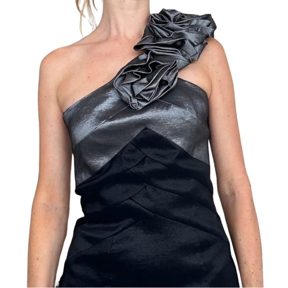 80s RETRO SILVER AND BLACK COCKTAIL MINI DRESS - Picture 3 of 7